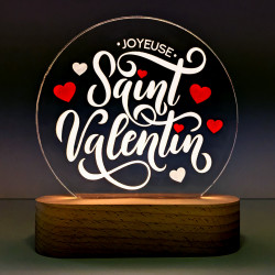veilleuse led saint valentin sur socle bois