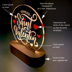 veilleuse led saint valentin en verre acrylique