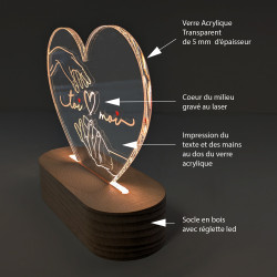 Lampe led veilleuse Coeur Saint Valentin en verre acrylique
