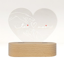 Veilleuse Coeur Saint Valentin sur socle bois