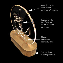 veilleuse led en verre acrylique saint valentin sur socle bois