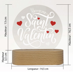 veilleuse ronde saint valentin sur support bois