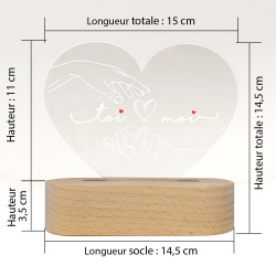Veilleuse Led Coeur Saint Valentin sur socle bois