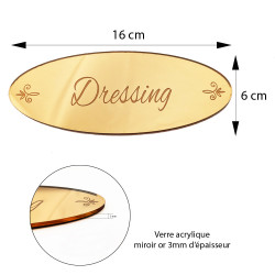 plaque de porte dressing en verre acrylique or 160x60mm