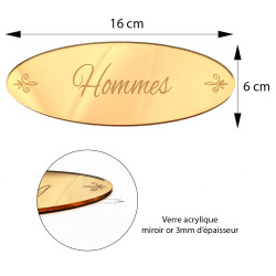 plaque de porte hommes en verre acrylique or 160x60mm