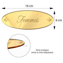 plaque de porte femmes en verre acrylique or 160x60mm