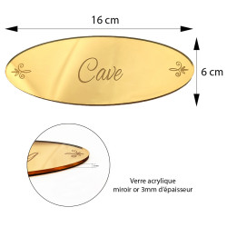 plaque de porte cave en verre acrylique or 160x60mm