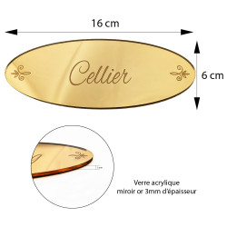 plaque de porte cellier en verre acrylique or 160x60mm