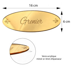 plaque de porte grenier en verre acrylique or 160x60mm