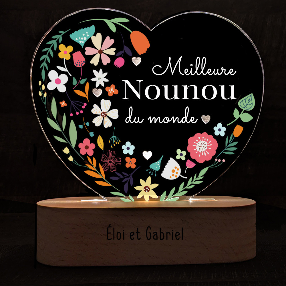 Lampe veilleuse LED Coeur Meilleure Nounou Lampe veilleuse LED Coeur Meilleure Nounou