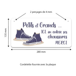 Plaque Petits et Grands ici on enlève ses chaussures 28 x 13,5cm