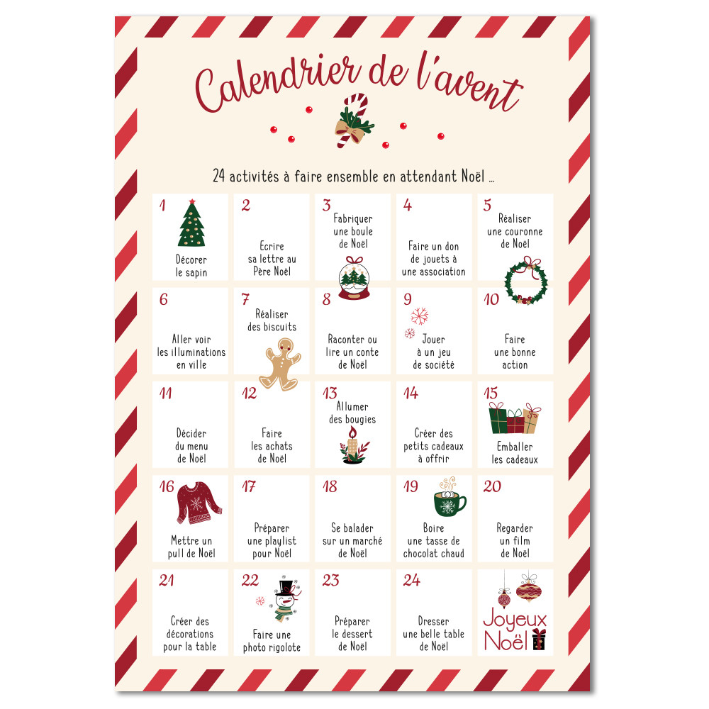 Affiche papier Calendrier de l'Avent - 24 activités à faire en attendant Noël Affiche papier Calendrier de l'Avent - 24 activités à faire en attendant Noël