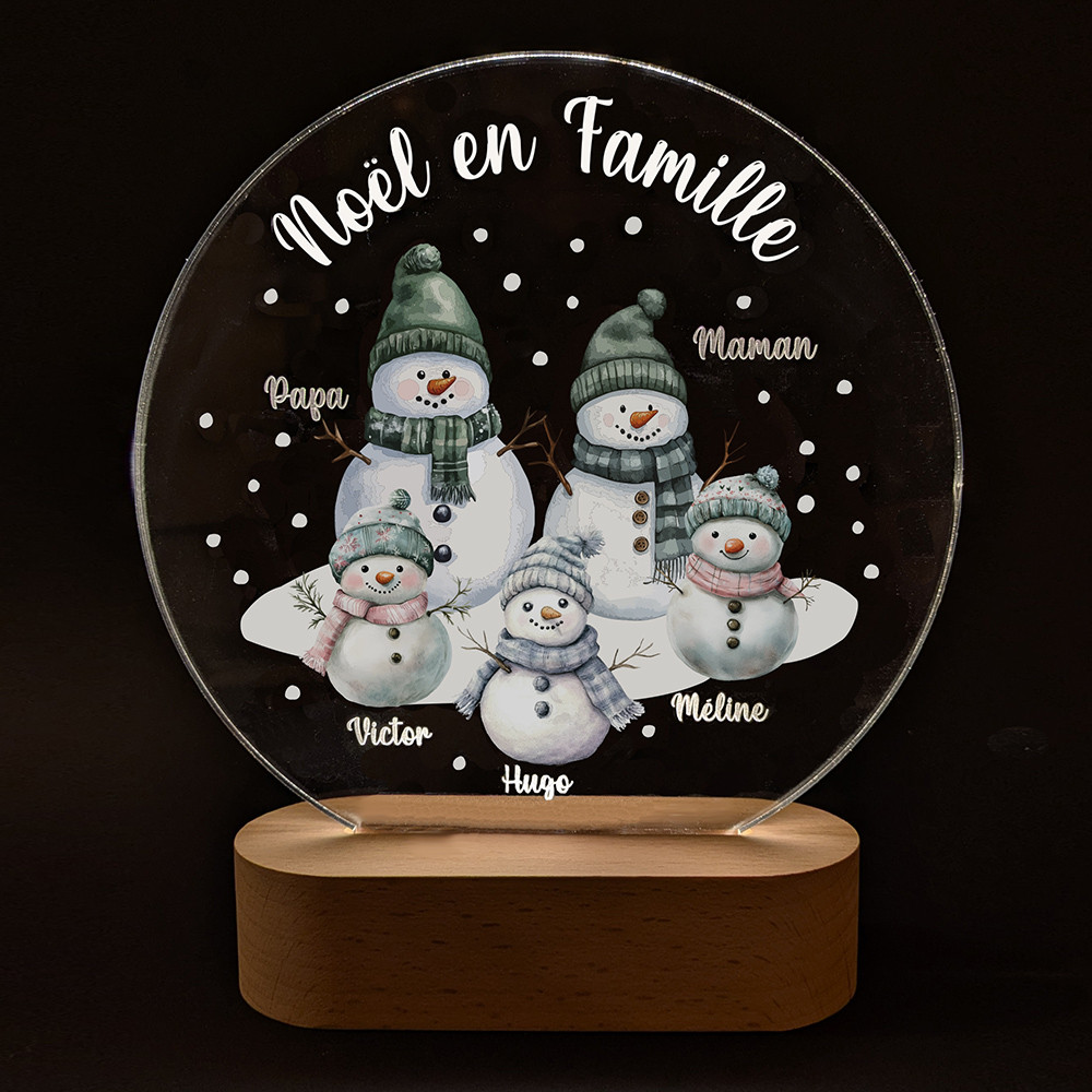 Veilleuse Noël en famille Bonhommes de neige à personnaliser Veilleuse Noël en famille Bonhommes de neige à personnaliser
