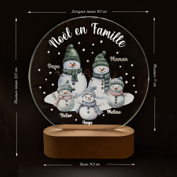 Veilleuse Famille Bonhommes de neige à personnaliser