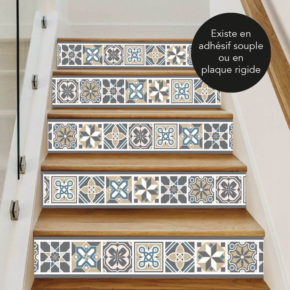 Contremarches adhésif ou pvc Tilesbeige géométrie Contremarches adhésif ou pvc Tilesbeige géométrie