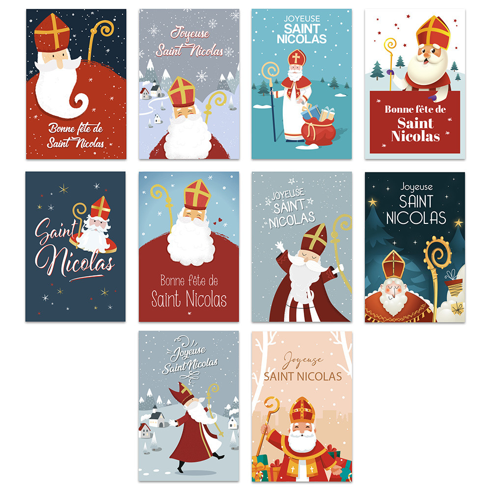 Lot de 10 cartes de Saint Nicolas