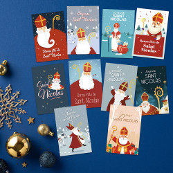 Lot de 10 cartes festives Saint Nicolas