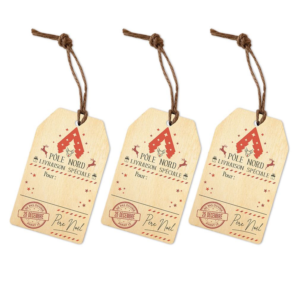 Lot de 3 étiquettes en bois pour cadeau noël