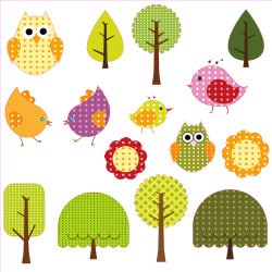 STICKER PLANCHE HIBOUX ET OISEAUX (B0384)