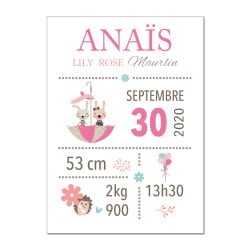 POSTER CADRE DE NAISSANCE GIRLS LAPIN FRIENDS PERSONNALISABLE (CADRE002)