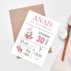 POSTER CADRE DE NAISSANCE GIRLS LAPIN FRIENDS PERSONNALISABLE (CADRE002)