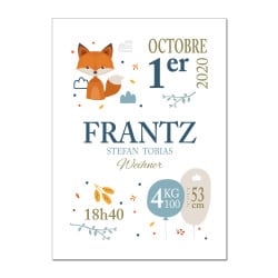 POSTER CADRE DE NAISSANCE BOYS LITTLE FOXY PERSONNALISABLE (CADRE005)