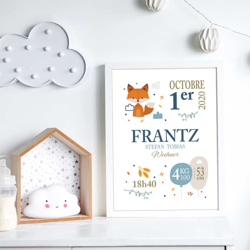 POSTER CADRE DE NAISSANCE BOYS LITTLE FOXY PERSONNALISABLE (CADRE005)