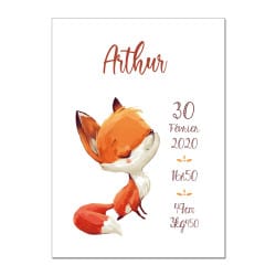 POSTER CADRE DE NAISSANCE BOYS RENARD CUTY PERSONNALISABLE (CADRE007)