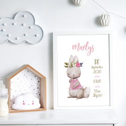 POSTER CADRE DE NAISSANCE GIRLS LAPIN CUTY PERSONNALISABLE (CADRE008)