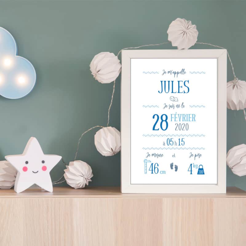 POSTER CADRE DE NAISSANCE LITTLE BOY PERSONNALISABLE (CADRE009)