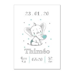 POSTER CADRE DE NAISSANCE ELEPHANTEAU PERSONNALISABLE (CADRE013)