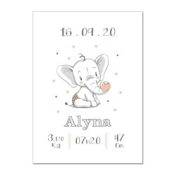 POSTER CADRE DE NAISSANCE GIRL ELEPHANTEAU PERSONNALISABLE (CADRE014)