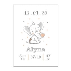 POSTER CADRE DE NAISSANCE GIRL ELEPHANTEAU PERSONNALISABLE (CADRE014)