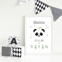 POSTER CADRE DE NAISSANCE BABY PANDA PERSONNALISABLE (CADRE015)