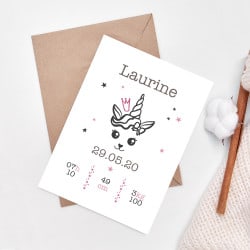 POSTER CADRE DE NAISSANCE LICORNE GIRLY PERSONNALISABLE (CADRE016)