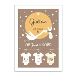 POSTER CADRE DE NAISSANCE CIGOGNE LITTLE BOY PERSONNALISABLE (CADRE017)