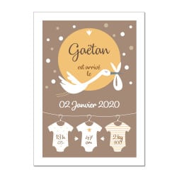 POSTER CADRE DE NAISSANCE CIGOGNE LITTLE BOY PERSONNALISABLE (CADRE017)