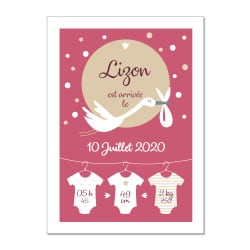 POSTER CADRE DE NAISSANCE CICOGNE LITTLE GIRL PERSONNALISABLE (CADRE018)