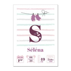 POSTER CADRE DE NAISSANCE GIRLS AVEC INITIALES PERSONNALISABLE (CADRE024)