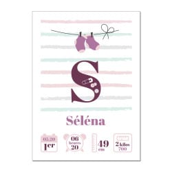 POSTER CADRE DE NAISSANCE GIRLS AVEC INITIALES PERSONNALISABLE (CADRE024)