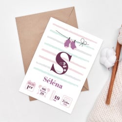 POSTER CADRE DE NAISSANCE GIRLS AVEC INITIALES PERSONNALISABLE (CADRE024)