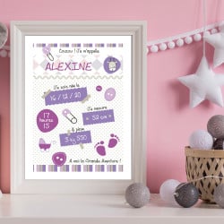 POSTER CADRE DE NAISSANCE GIRLS SCRAP PERSONNALISABLE (CADRE026)