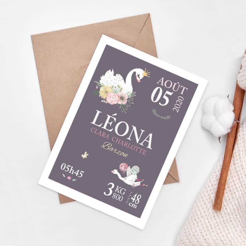 POSTER CADRE DE NAISSANCE LITTLE SWAN (CADRE027)