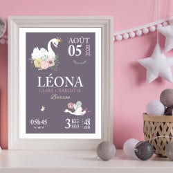 POSTER CADRE DE NAISSANCE LITTLE SWAN (CADRE027)