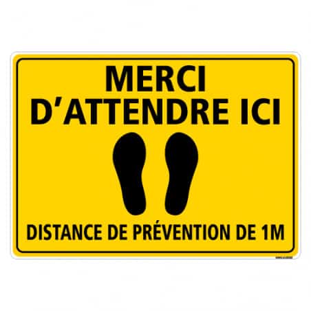 Lot De 4 Bandes De Marquage Au Sol Merci D'Attendre Ici - Signalisation Sécurité 1000x100mm Adhésif Fort