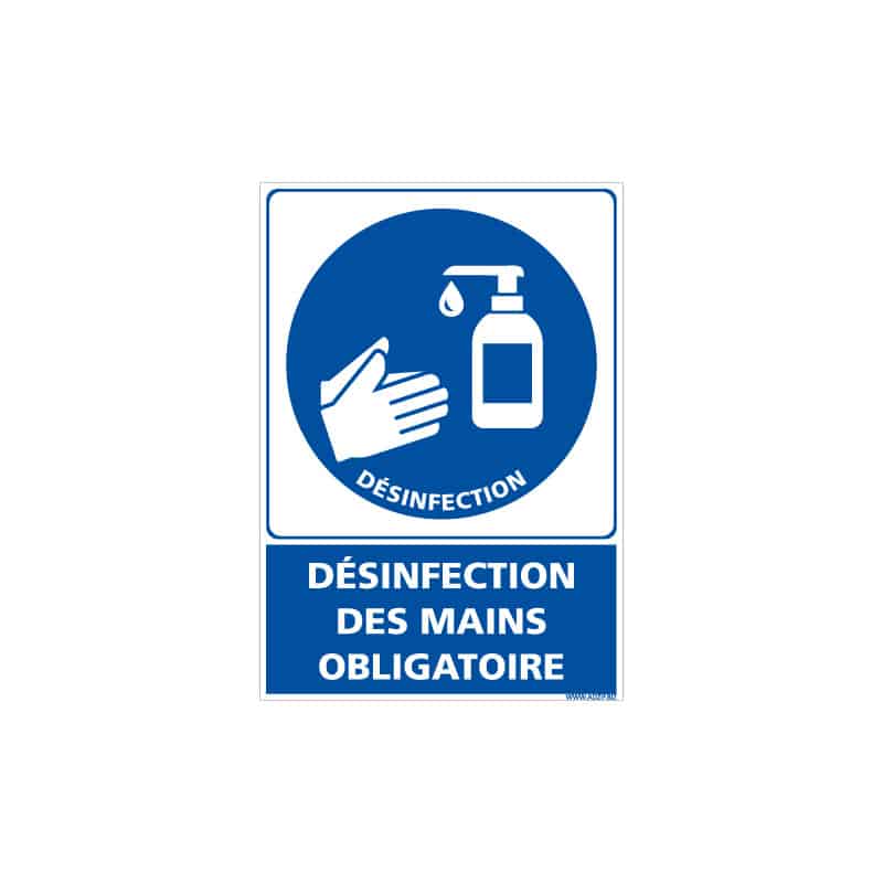 ADHESIF DE SIGNALISATION CORONAVIRUS - MESURES DE PREVENTION COVID19 - DESINFECTION DES MAINS OBLIGATOIRE (COVID012)