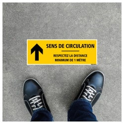 SIGNALISATION DE SOL ADHESIVES AVEC COLLE FORTE CORONAVIRUS - SENS DE CIRCULATION FLECHE VERS LE HAUT - GESTES BARRIERES COVID19