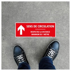 SIGNALISATION DE SOL ADHESIVES AVEC COLLE FORTE CORONAVIRUS - SENS DE CIRCULATION FLECHE VERS LE HAUT - GESTES BARRIERES COVID19