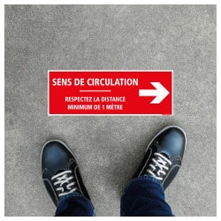 SIGNALISATION DE SOL ADHESIVES AVEC COLLE FORTE SPECIAL COVID19 - SENS DE CIRCULATION FLECHE VERS LA DROITE - GESTES BARRIERES C