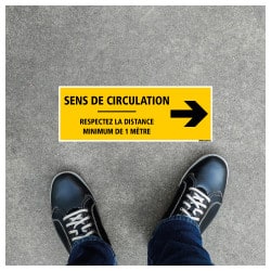 SIGNALISATION DE SOL ADHESIVES AVEC COLLE FORTE SPECIAL COVID19 - SENS DE CIRCULATION FLECHE VERS LA DROITE - GESTES BARRIERES C